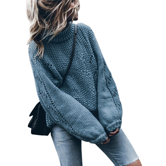 Damen Grobstrickpullover mit weitem Schnitt und modischem Rollkragen EB