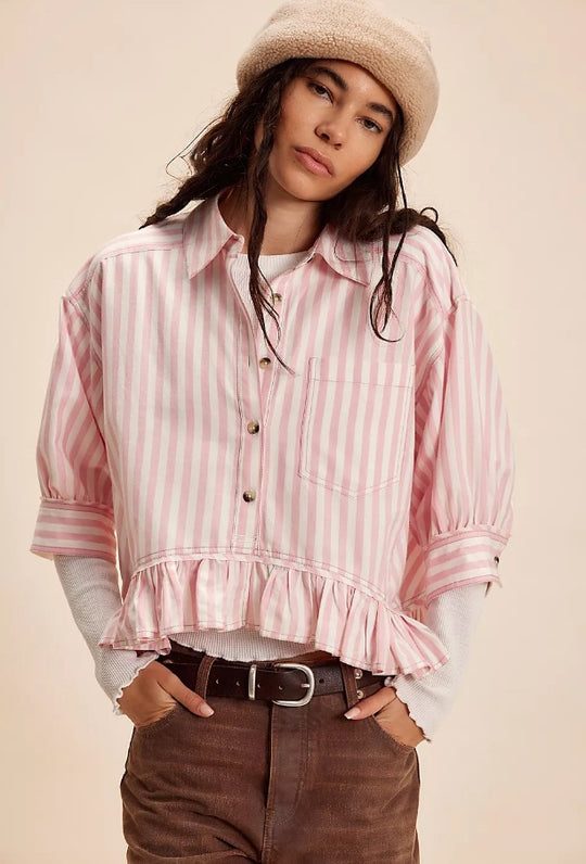 Damen lässige Bluse mit Rüschensaum EB
