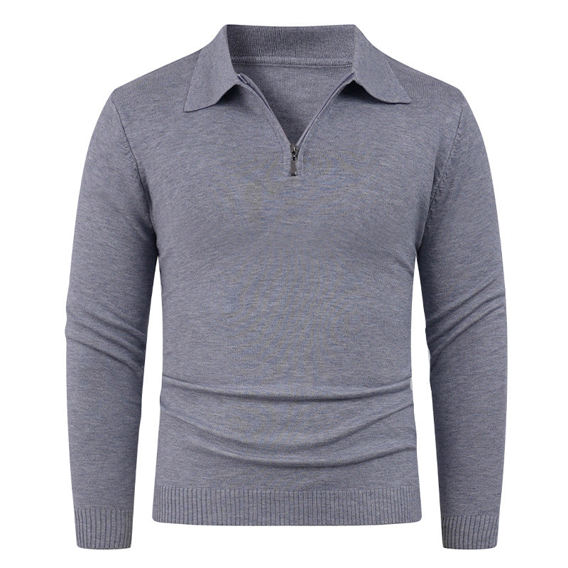 Herren Strickpullover mit halb offenem Kragen und feiner Rippenstruktur EB