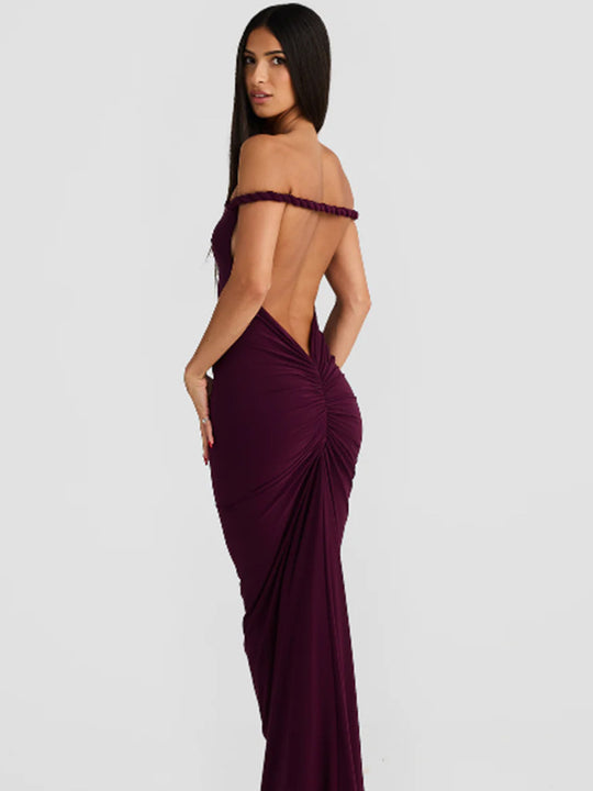 Damen Figurumspielendes Maxikleid mit schulterfreiem Design und raffinierten Trägerdetails EB