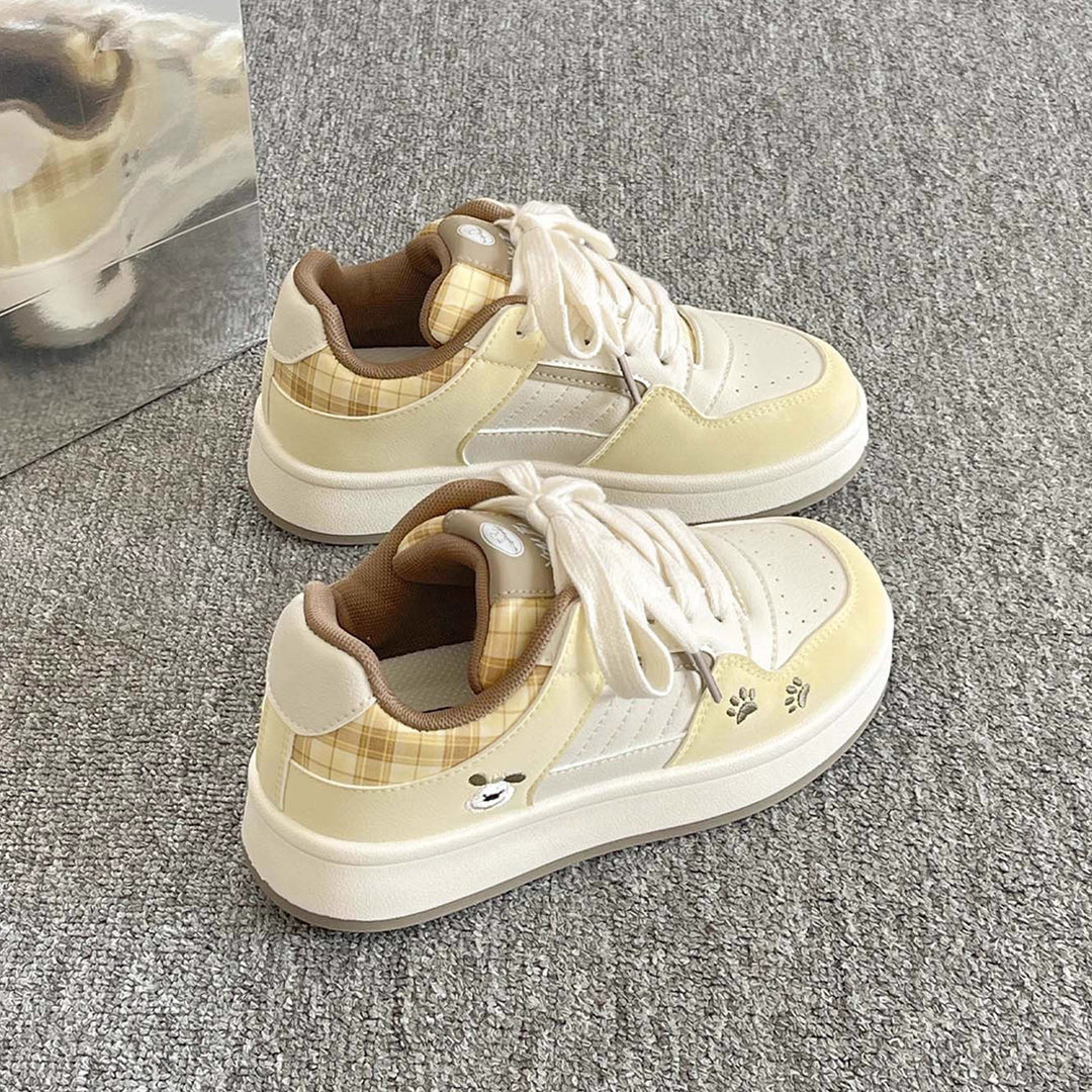 Damen Sneakers im verspielten Karo-Look mit Tiermotiven und bequemer Dämpfung EB