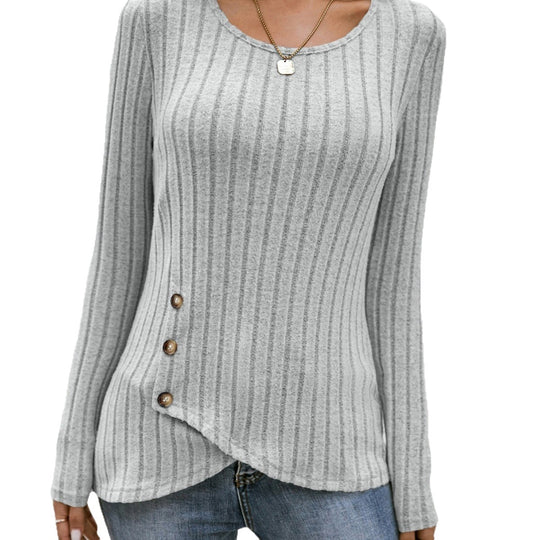 Damen lässiger asymmetrischer Pullover mit Knopfdetails EB