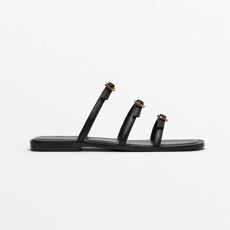 Damen Elegante Zehensteg-Sandalen mit modischem Riemendesign und goldenen Akzenten EB