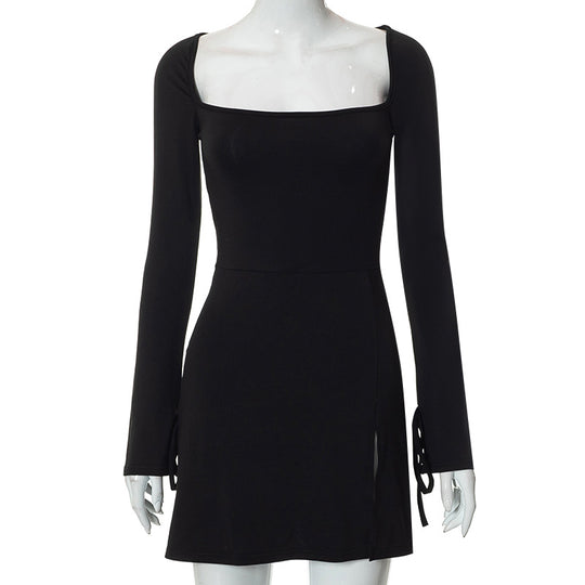 Damen Langärmliges Wickelkleid mit asymmetrischem Schnitt und eleganten Taillenzug EB