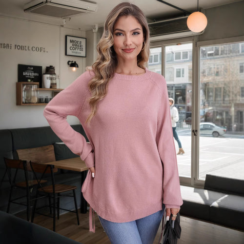 Damen modischer Pullover mit seitlichen Bindebändern EB