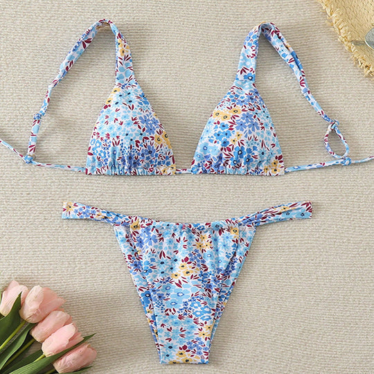 Damen Triangel-Bikini mit verstellbaren Trägern und floralem Design EB