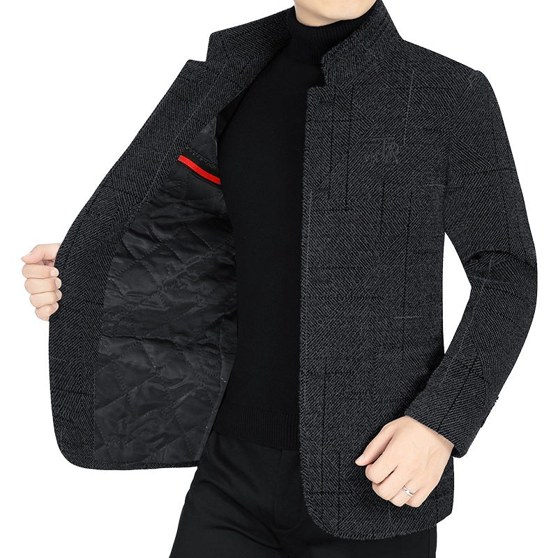 Herren Sakko-Jacke im Blazer-Look mit Stehkragen und Fischgrätstruktur EB