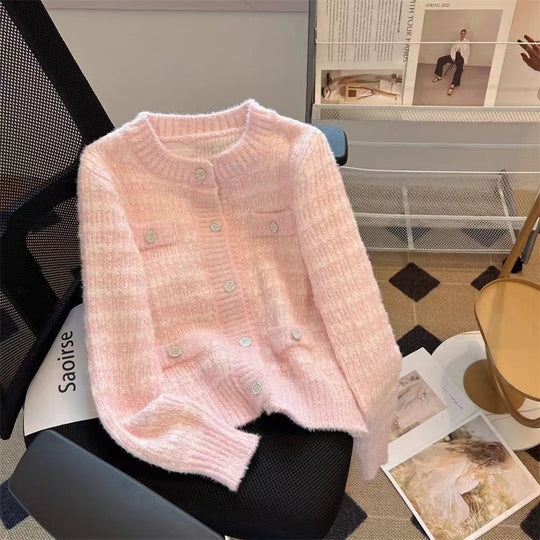 Damen Strickjacke mit Taschen und dekorativen Knöpfen EB