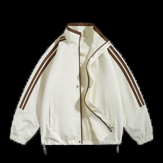 Unisex  oversized retro athletic shell jacket with stand collar and dual sleeve stripes EB