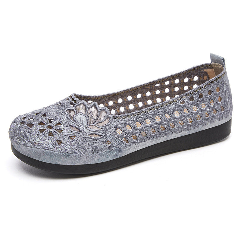 Damen Ballerinas mit floralem Stickdesign und rutschfester Sohle EB