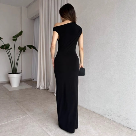 Damen Elegantes Maxikleid mit Off-Shoulder Design und dekorativer Raffung EB
