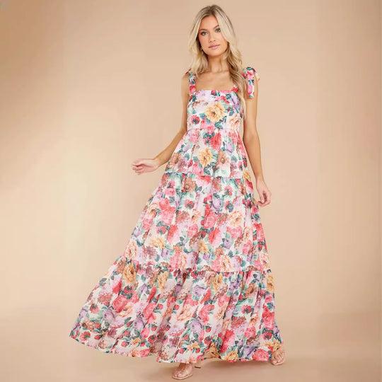 Damen Boho Maxikleid mit verspielten Rüschendetails und Trägern EB