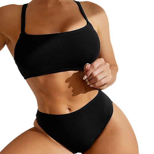 Damen Hochtaillierter Bikini-Set mit sportlichem Oberteil und figurbetontem Slip EB