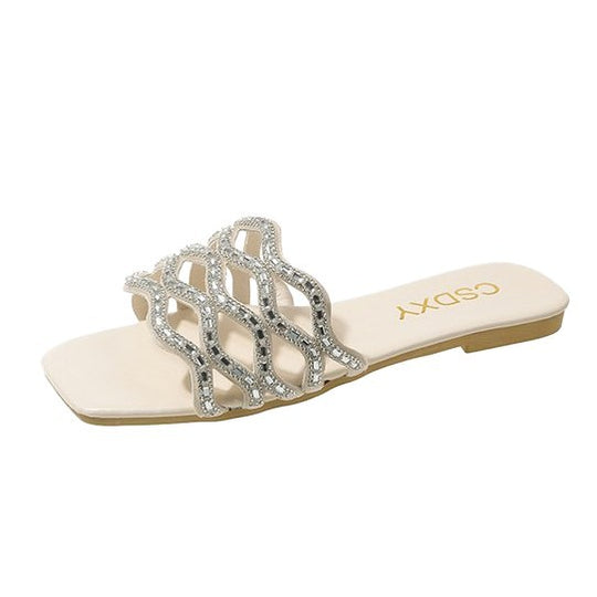 Damen Glamouröse Sandalen mit geschwungenem Rhinestone-Akzent EB