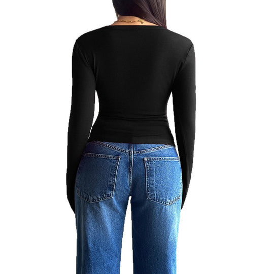 Damen Langarmshirt mit modischer Knopfleiste und figurschmeichelndem Schnitt EB