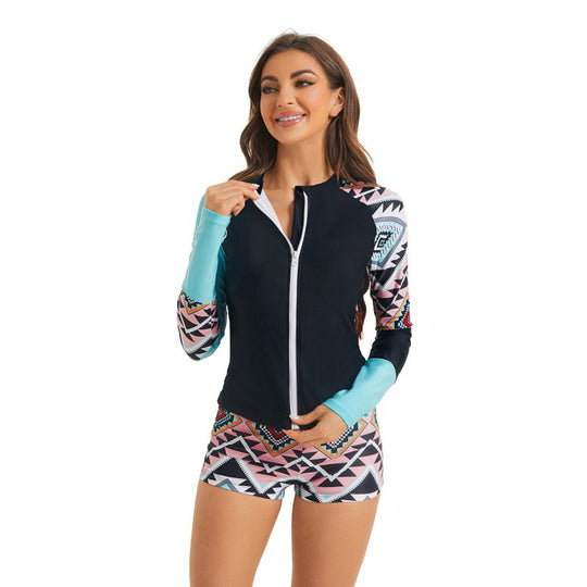 Damen Rashguard-Oberteil mit sportlichem Design und grafischem Print EB