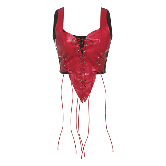 Damen Leder-Corset-Top mit Schnürung und asymmetrischem Schnitt EB
