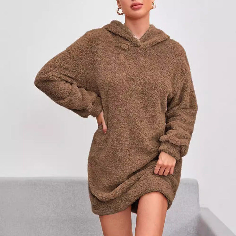 Damen Kuscheliger Oversize-Hoodiekleid aus weichem Fleece EB