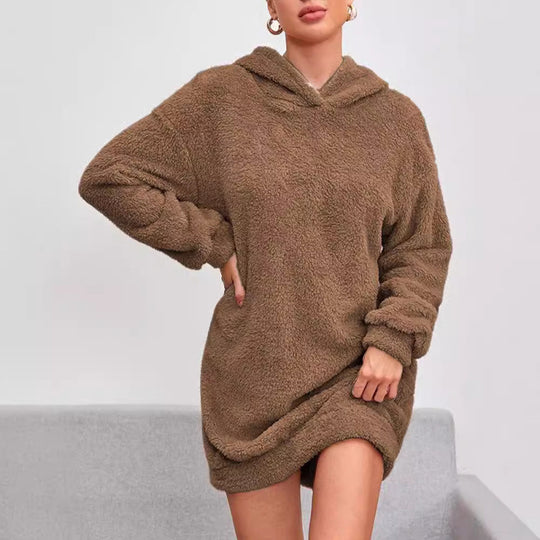 Damen Kuscheliger Oversize-Hoodiekleid aus weichem Fleece EB