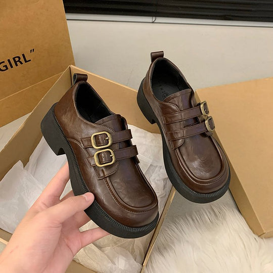 Damen Modische Schnürschuhe mit dekorativen Doppelschnallen EB