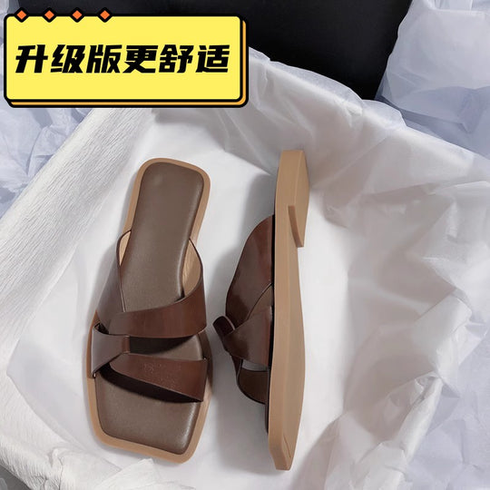 Damen elegante Zehentrenner-Sandalen mit geflochtenem Riemendesign und komfortablem Fußbett EB