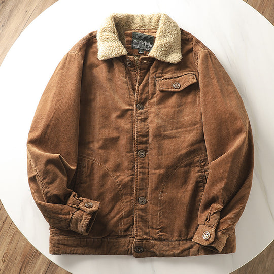 Herren nan gefütterte Cordjacke mit Teddykragen, Knopfleiste und aufgesetzten Taschen EB