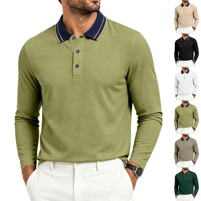 Herren nan langärmliges Piqué-Poloshirt mit Kontrastkragen und Dreiknopfleiste EB