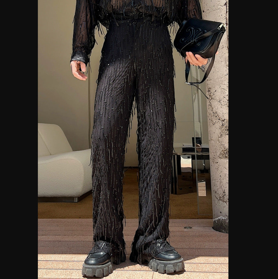 Damen modische Statement-Hosen mit Fransen EB