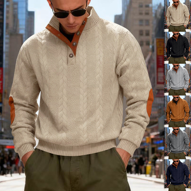 Herren gestrickter Pullover mit Kontrastdetails und modernem Knopfverschluss EB