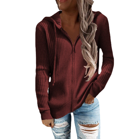 Damen Kapuzenjacke im modernen Rippenstrickdesign mit Taschen EB