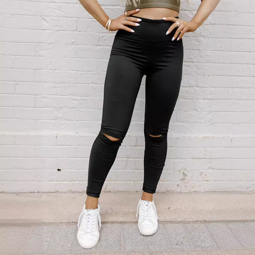 Damen Stepp-Leggings mit Riss-Detail EB