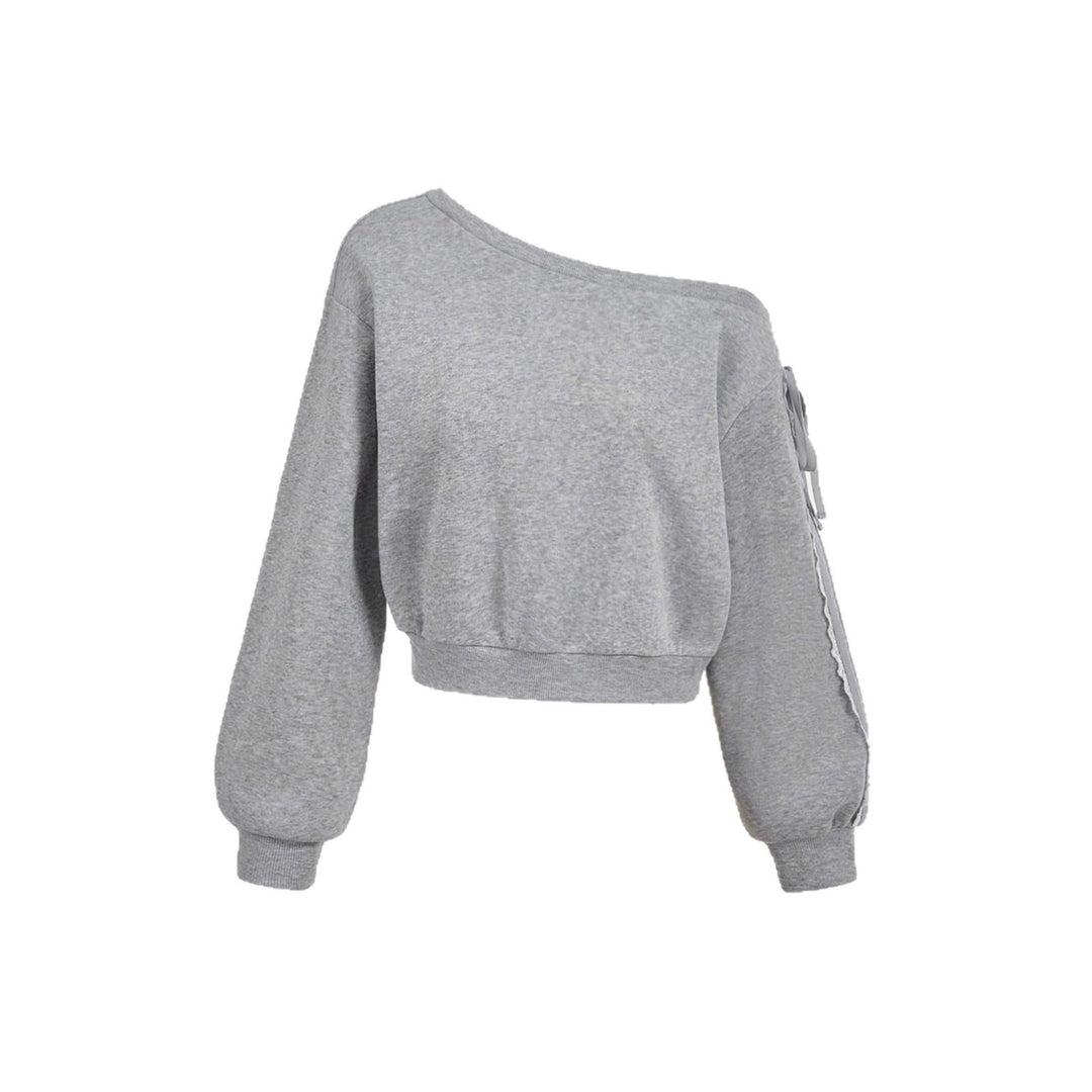 Damen Kurzgeschnittenes One-Shoulder Sweatshirt mit Ballonärmeln und Schnürdetail EB