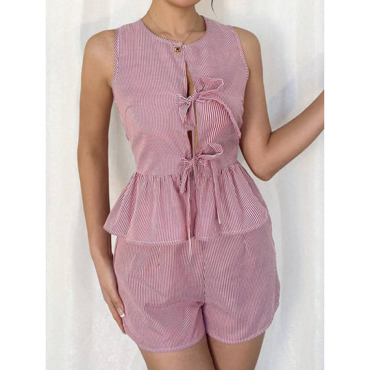 Damen Sommerliches Zweiteiliges Set mit Rüschendetails und verziertem Oberteil EB