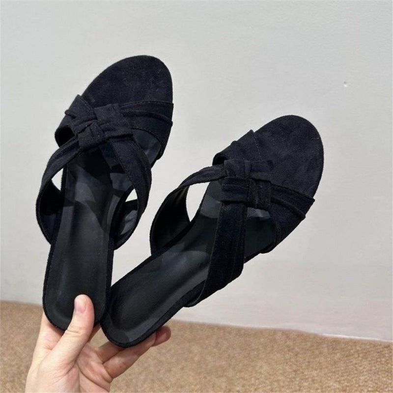 Damen Ballerina-Sandalen mit dekorativem Knoten-Riemen EB