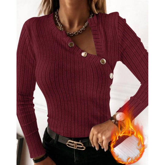 Damen Langarmshirt mit modischem Knopfdetail und Rippstruktur EB