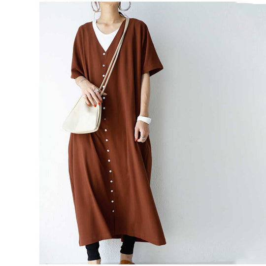 Frauen Langes Knopf-up Maxi Kleid EB