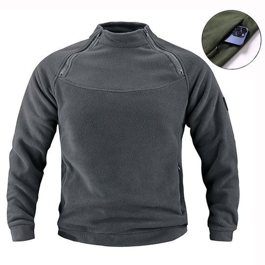 Herren taktischer Fleece-Pullover mit Schulterreißverschlüssen, Kinnschutz und Klettpanel EB