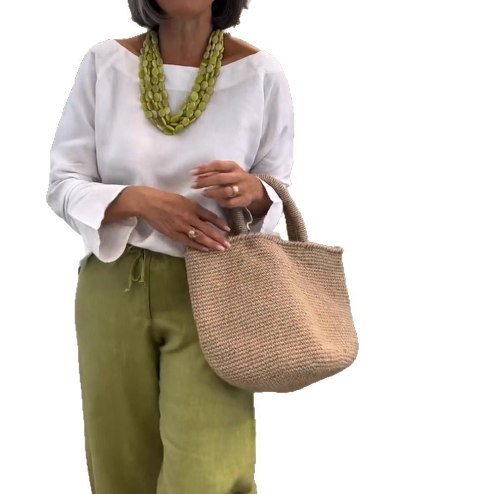Damen nan weite Leinen-Culotte mit Tunnelzugbund und knöchellanger Silhouette EB