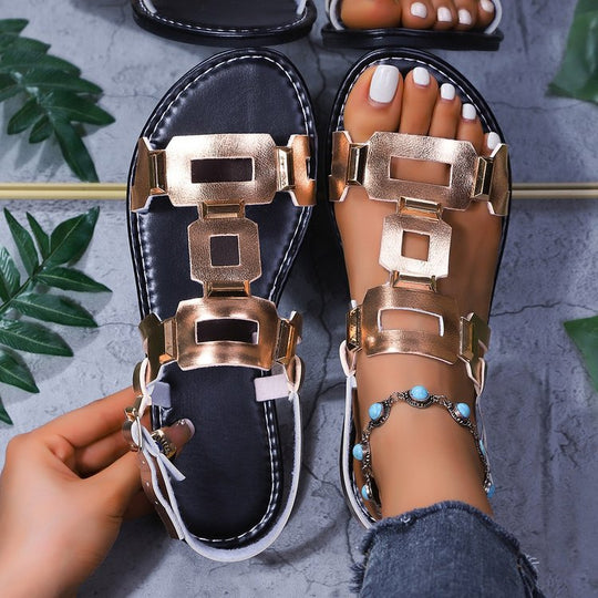 Damen Riemensandalen mit modischen geometrischen Applikationen und komfortablem Fußbett EB