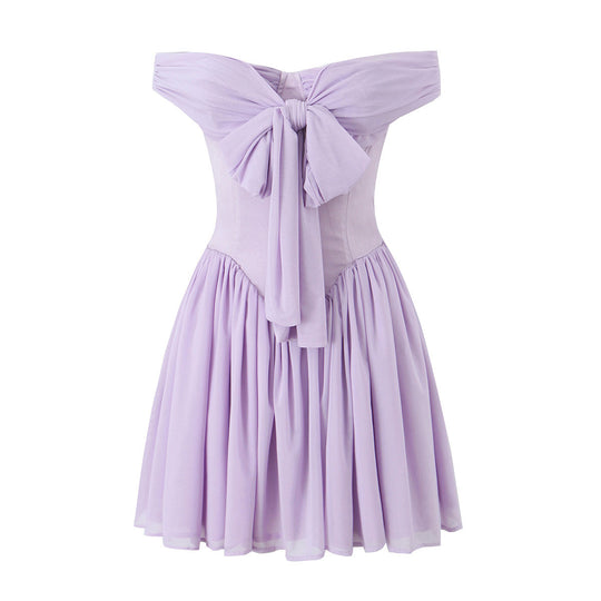 Damen Off-Shoulder Cocktailkleid mit dekorativem Haarschmuck EB