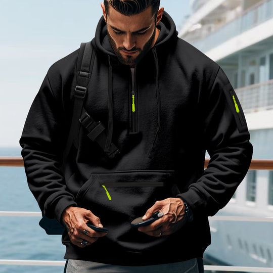 Herren nan technischer Half-Zip Hoodie mit Kängurutasche, Ärmeltasche und Reißverschluss-Details EB