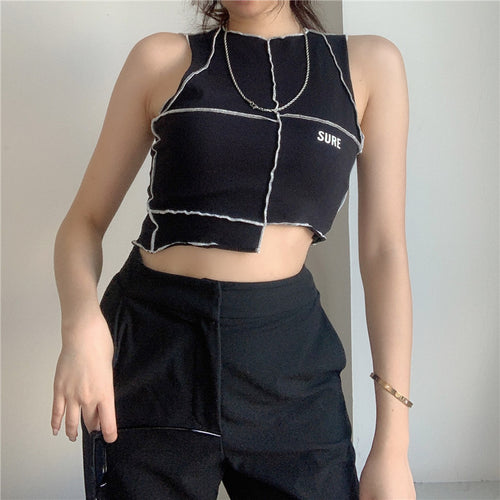 Damen Crop-Top mit kreativem Schnitt und kontrastierenden Nähten EB