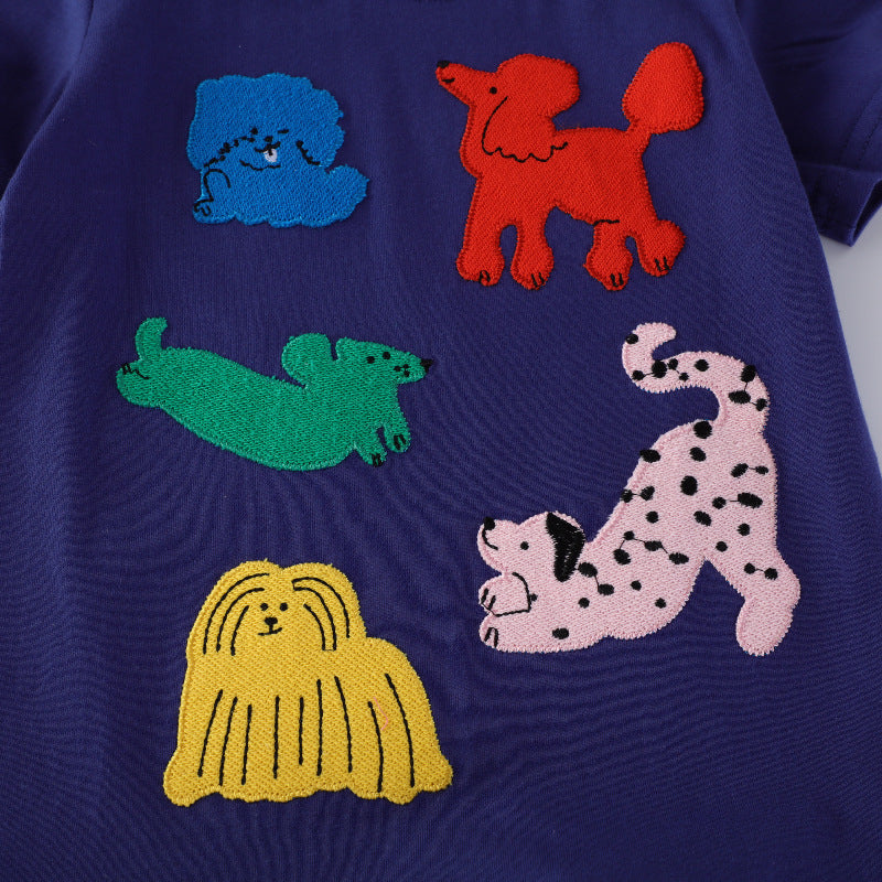 Jungen Kurzarm-T-Shirt mit buntem Tierapplikationsdesign EB