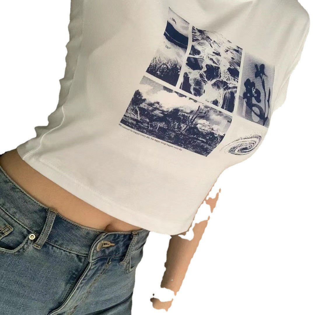 Damen Cropped T-Shirt mit kreativem Grafikdesign EB