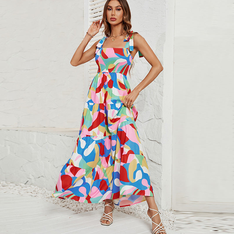 Damen Langärmliges Maxi-Kleid mit verspieltem Mehrfarbigem Design EB