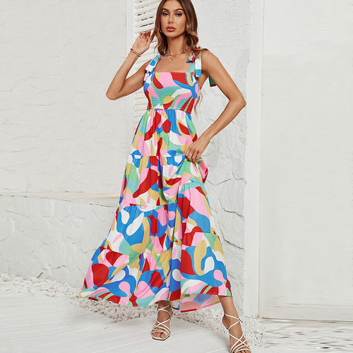 Damen Langärmliges Maxi-Kleid mit verspieltem Mehrfarbigem Design EB