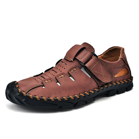 Herren Bequeme Leder-Sandalen mit verstellbarem Klettverschluss EB