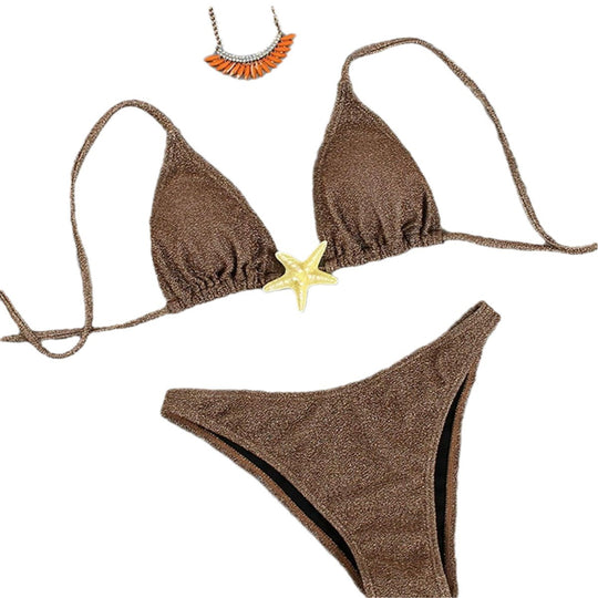 Damen Triangel-Bikini mit funkelndem Glitzereffekt und charmantem Stern-Detail EB