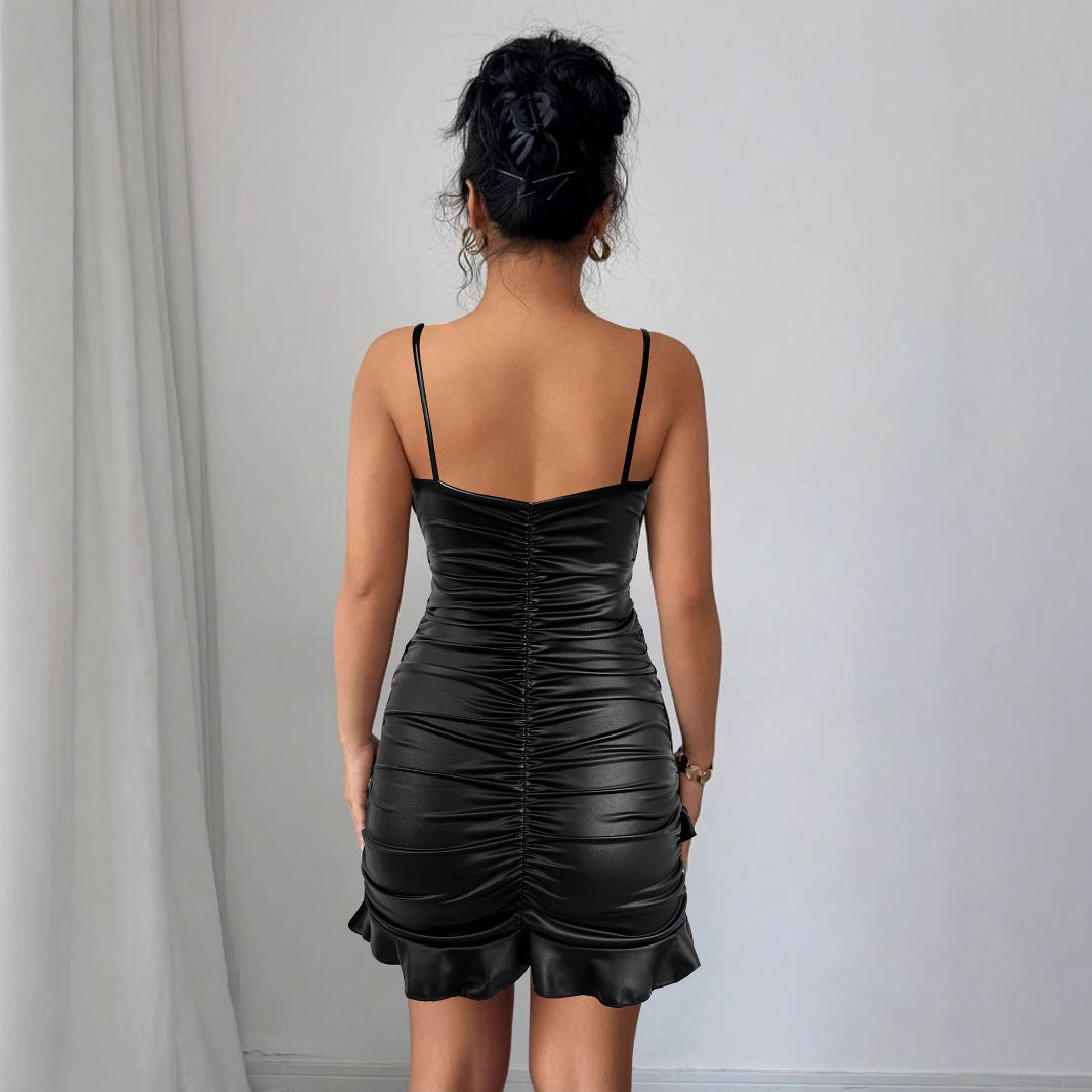 Damen Raffiniertes Wickelkleid mit tiefem V-Ausschnitt und elegantem Saum EB