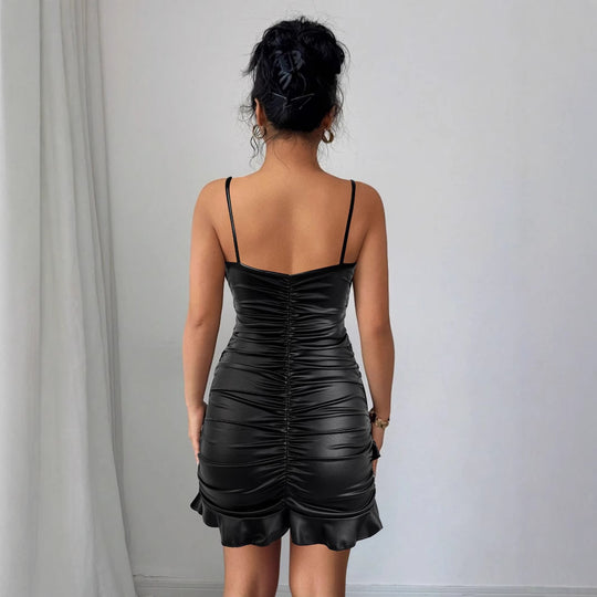 Damen Raffiniertes Wickelkleid mit tiefem V-Ausschnitt und elegantem Saum EB